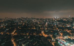 Preview wallpaper night city, aerial view, city lights, buildings, skyline, panorama