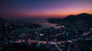 Preview wallpaper night city, aerial view, city lights, south korea