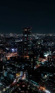 Preview wallpaper night city, aerial view, city lights, overview, skyline, night