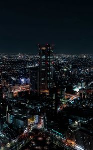 Preview wallpaper night city, aerial view, city lights, overview, skyline, night