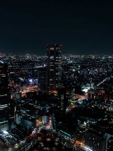 Preview wallpaper night city, aerial view, city lights, overview, skyline, night