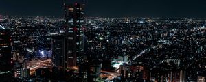 Preview wallpaper night city, aerial view, city lights, overview, skyline, night