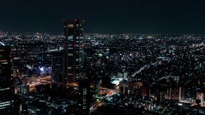 Preview wallpaper night city, aerial view, city lights, overview, skyline, night