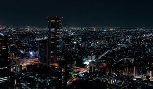 Preview wallpaper night city, aerial view, city lights, overview, skyline, night