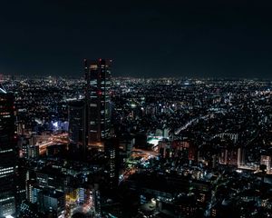 Preview wallpaper night city, aerial view, city lights, overview, skyline, night