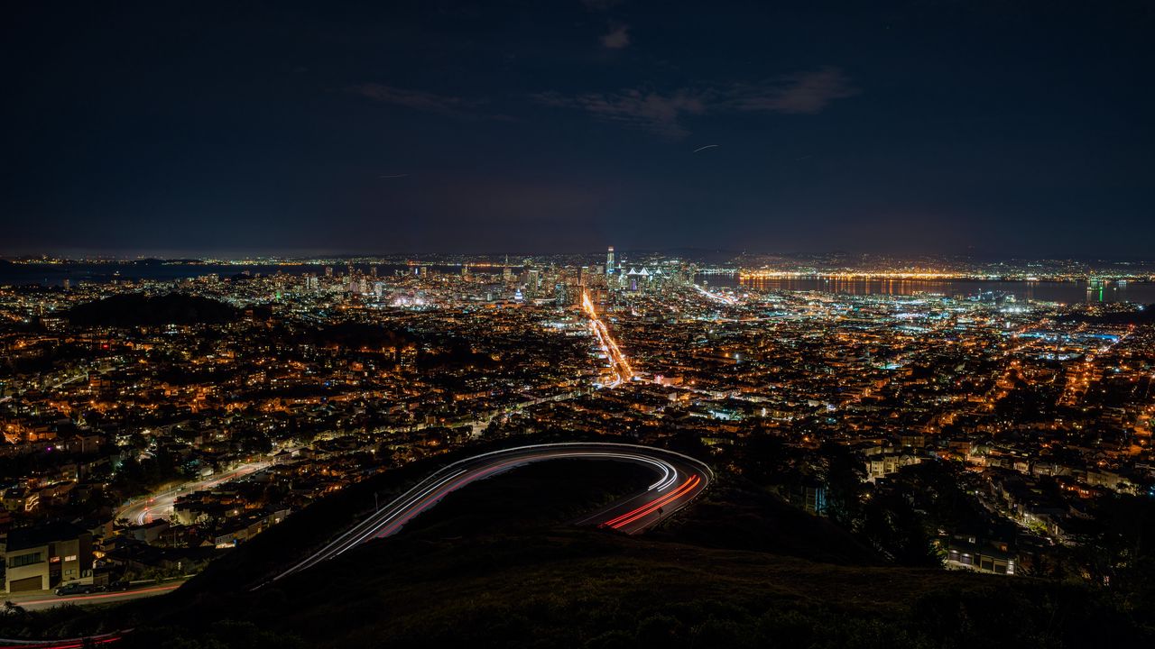 Wallpaper night city, aerial view, city lights, overview, night, san francisco, usa