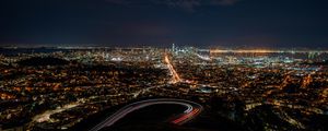 Preview wallpaper night city, aerial view, city lights, overview, night, san francisco, usa