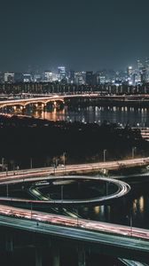 Preview wallpaper night city, aerial view, city lights, road, lighting