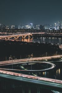 Preview wallpaper night city, aerial view, city lights, road, lighting