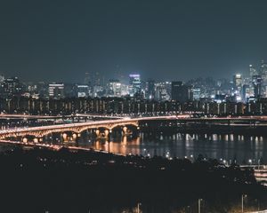 Preview wallpaper night city, aerial view, city lights, road, lighting