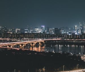 Preview wallpaper night city, aerial view, city lights, road, lighting