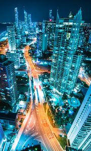 Preview wallpaper night city, aerial view, city lights, skyscrapers, australia