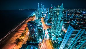 Preview wallpaper night city, aerial view, city lights, skyscrapers, australia