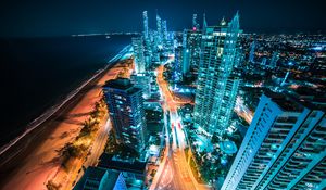 Preview wallpaper night city, aerial view, city lights, skyscrapers, australia