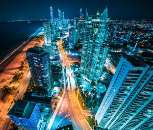 Preview wallpaper night city, aerial view, city lights, skyscrapers, australia