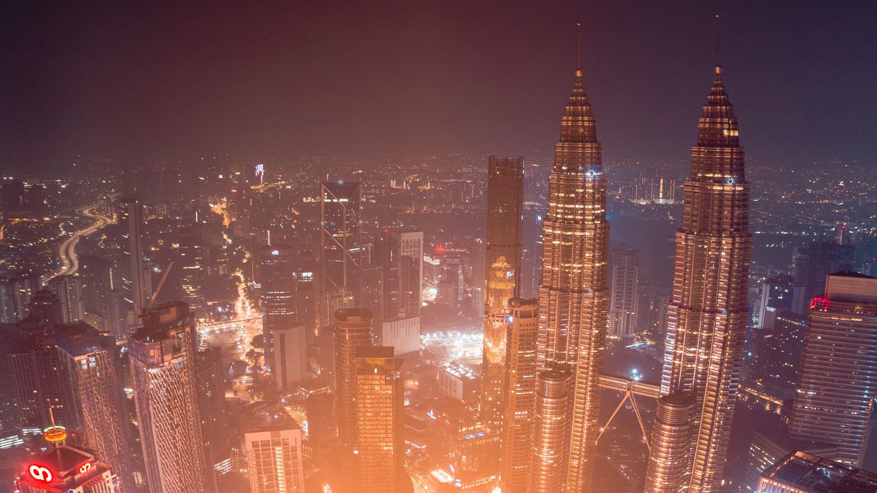 Wallpaper night city, aerial view, city lights, skyscrapers, architecture, kuala lumpur, malaysia