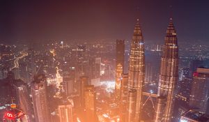 Preview wallpaper night city, aerial view, city lights, skyscrapers, architecture, kuala lumpur, malaysia