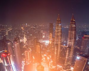 Preview wallpaper night city, aerial view, city lights, skyscrapers, architecture, kuala lumpur, malaysia