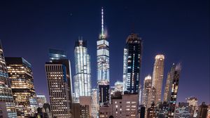 Preview wallpaper night city, aerial view, glow