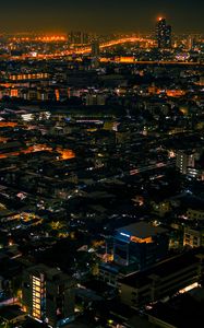 Preview wallpaper night city, aerial view, lights, streets