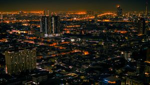 Preview wallpaper night city, aerial view, lights, streets