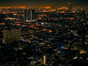 Preview wallpaper night city, aerial view, lights, streets