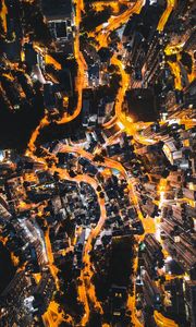 Preview wallpaper night city, aerial view, lights, road