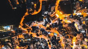 Preview wallpaper night city, aerial view, lights, road