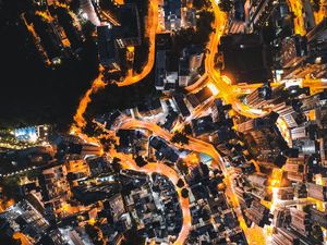 Preview wallpaper night city, aerial view, lights, road