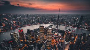 Preview wallpaper night city, aerial view, lights city, overview, shanghai, china