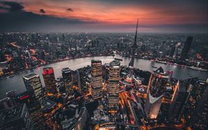 Preview wallpaper night city, aerial view, lights city, overview, shanghai, china