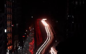 Preview wallpaper night city, aerial view, long exposure, road