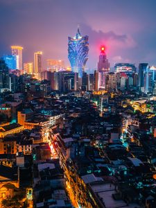 Preview wallpaper night city, aerial view, metropolis, buildings, architecture, lights