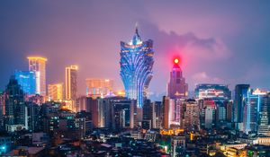 Preview wallpaper night city, aerial view, metropolis, buildings, architecture, lights