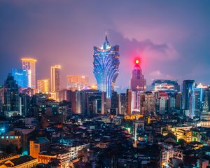 Preview wallpaper night city, aerial view, metropolis, buildings, architecture, lights