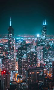 Preview wallpaper night city, aerial view, metropolis, buildings, lights