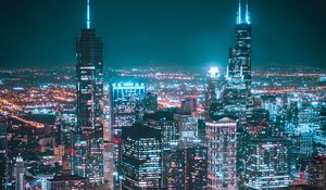 Preview wallpaper night city, aerial view, metropolis, buildings, lights