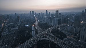 Preview wallpaper night city, aerial view, road, metropolis