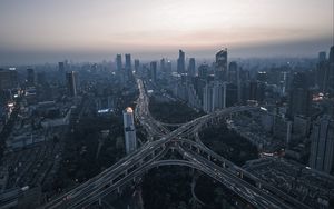 Preview wallpaper night city, aerial view, road, metropolis