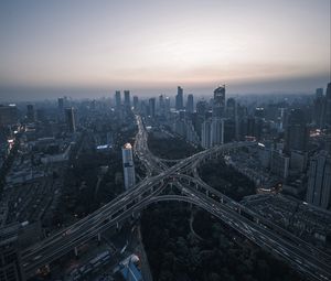Preview wallpaper night city, aerial view, road, metropolis