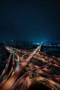 Preview wallpaper night city, aerial view, roads, buildings, metropolis