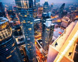 Preview wallpaper night city, aerial view, roofs, overview, toronto