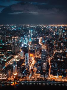 Preview wallpaper night city, aerial view, skyscrapers, city lights