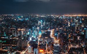 Preview wallpaper night city, aerial view, skyscrapers, city lights