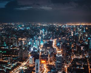 Preview wallpaper night city, aerial view, skyscrapers, city lights