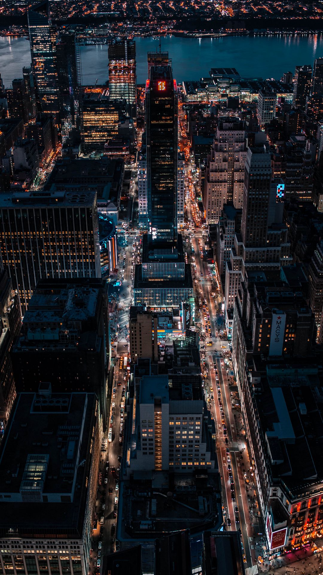 Download wallpaper 1080x1920 night city, aerial view, skyscrapers, city ...
