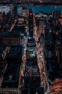 Preview wallpaper night city, aerial view, skyscrapers, city lights, buildings, metropolis