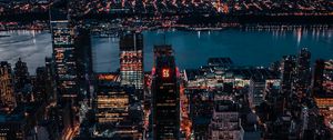 Preview wallpaper night city, aerial view, skyscrapers, city lights, buildings, metropolis