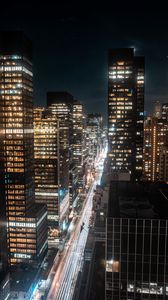Preview wallpaper night city, aerial view, skyscrapers, buildings, lights, dark