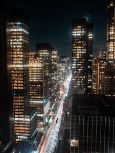 Preview wallpaper night city, aerial view, skyscrapers, buildings, lights, dark